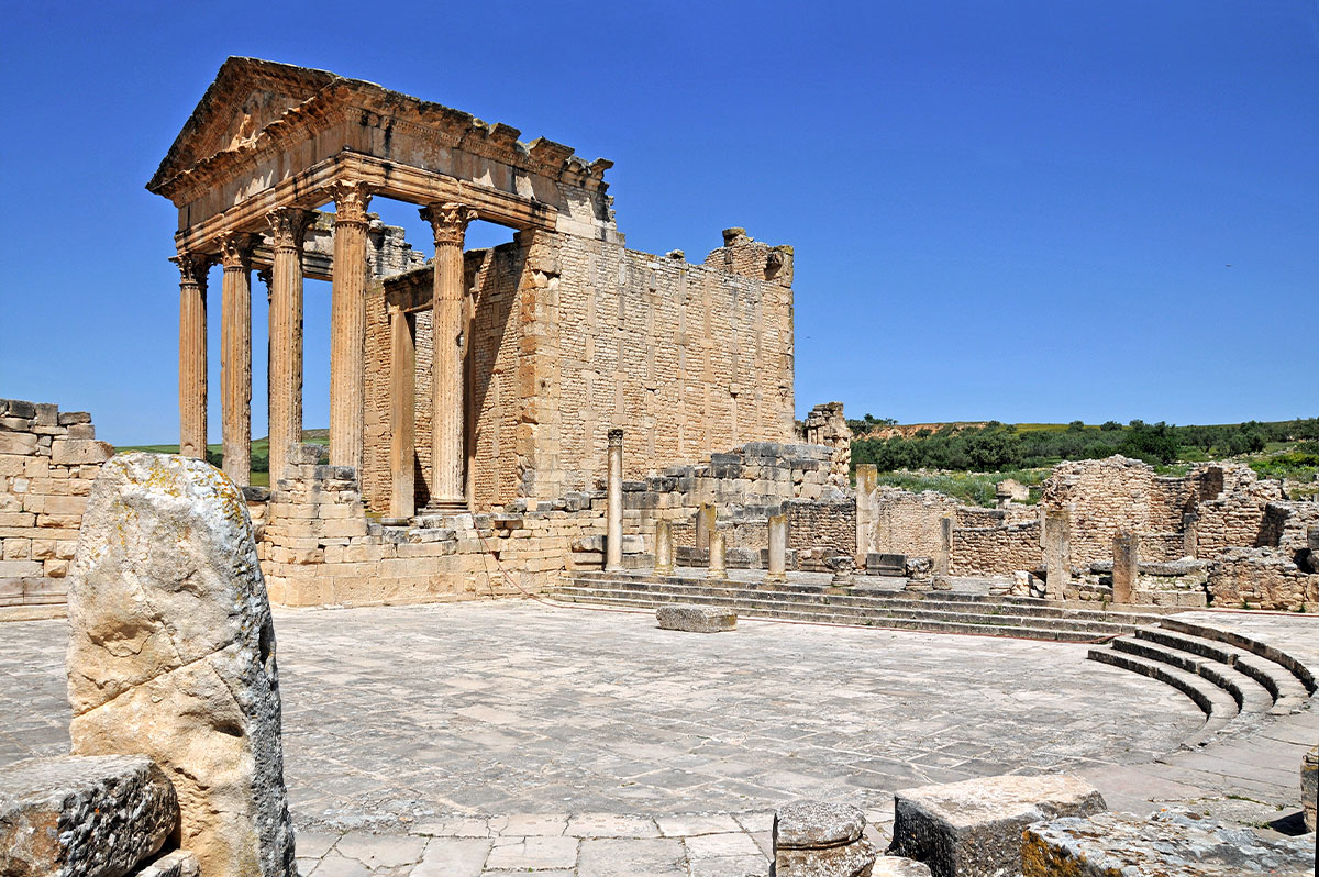 Capitol of Dougga, a Roman archaeological site in Tunisia